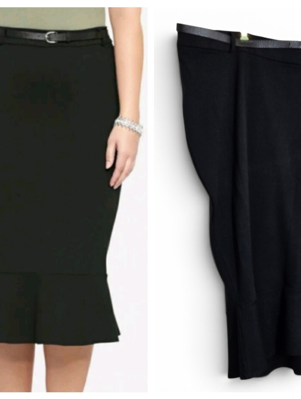 Torrid Pencil Skirt 24 Belted Fluted Hem Stretch High Rise Black Career NWT